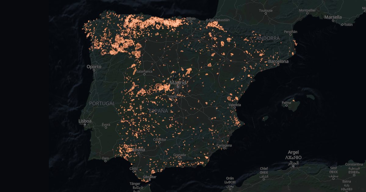 Wildfire map of Spain since 2016